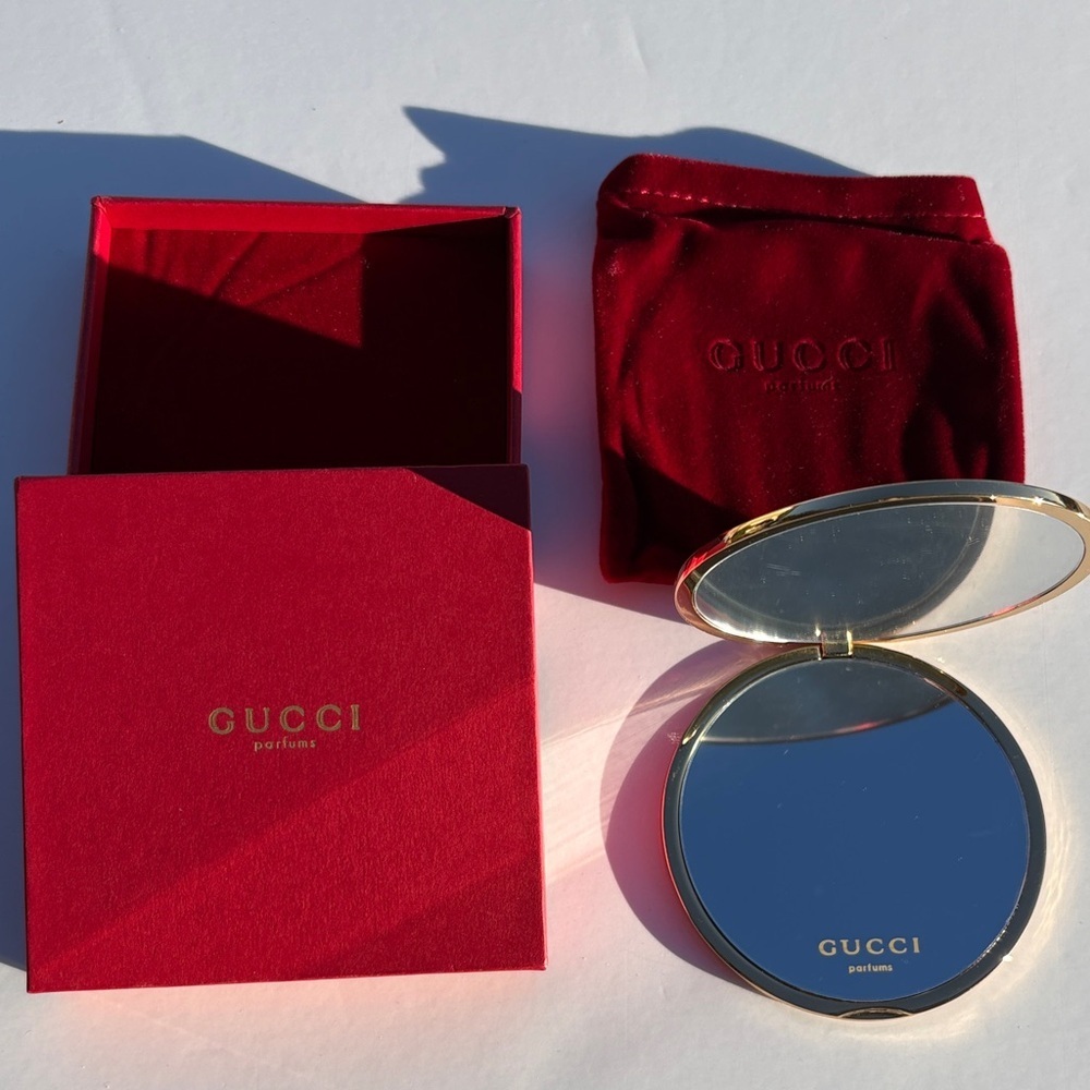 Gucci Double Sided Gold Tone Monogram Compact Mirror - Picture 6 of 8